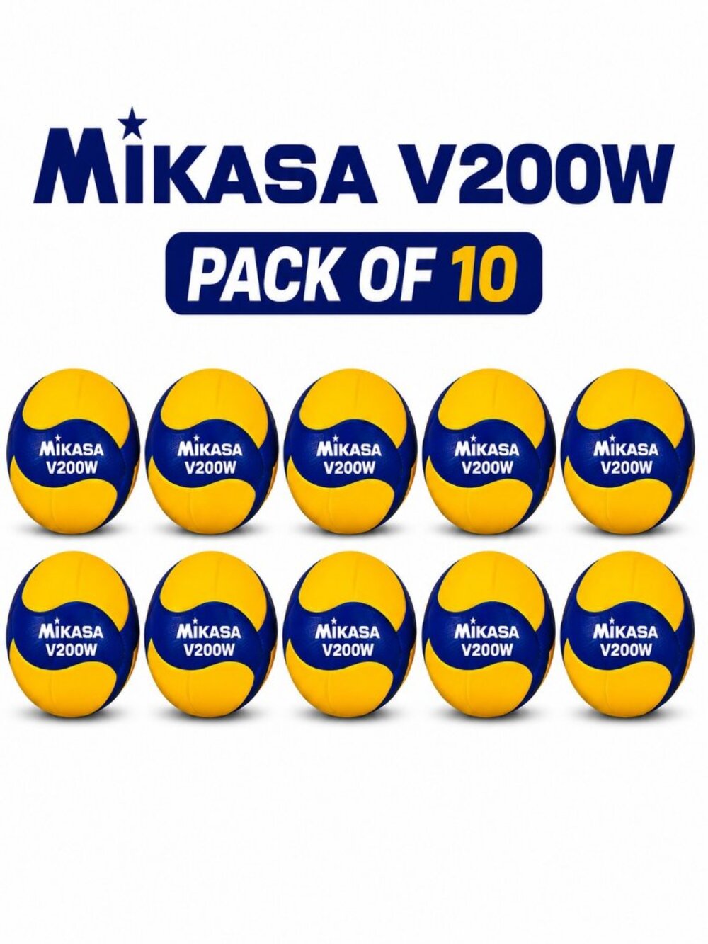Mikasa V200W 2019 Official FIVB Indoor Volleyball - Blue/Yellow (pack of 10)